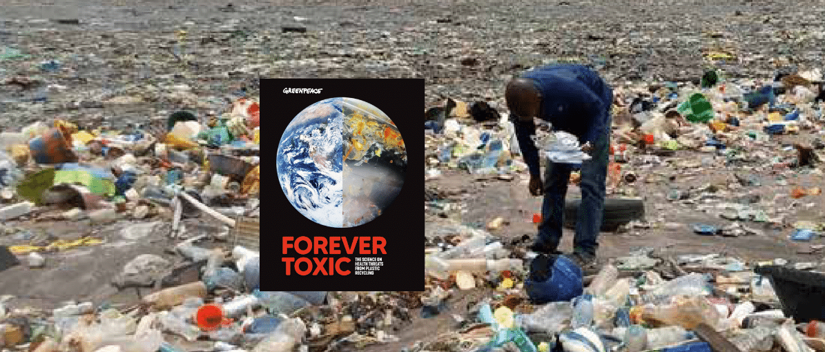 cover of Forever Toxic report over an image of a waste picker