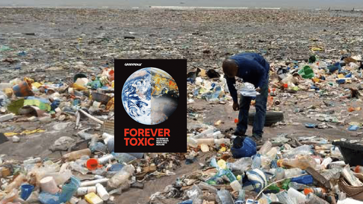 cover of Forever Toxic report over an image of a waste picker