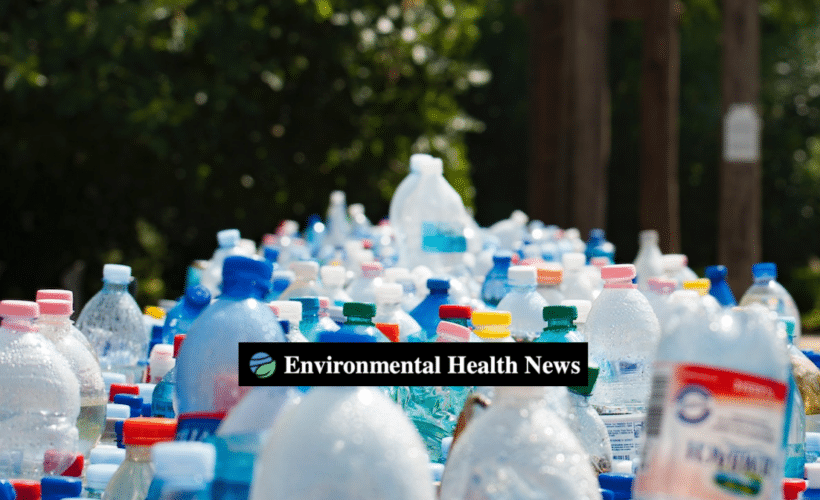 a pile of plastic bottles, EHN logo in foreground