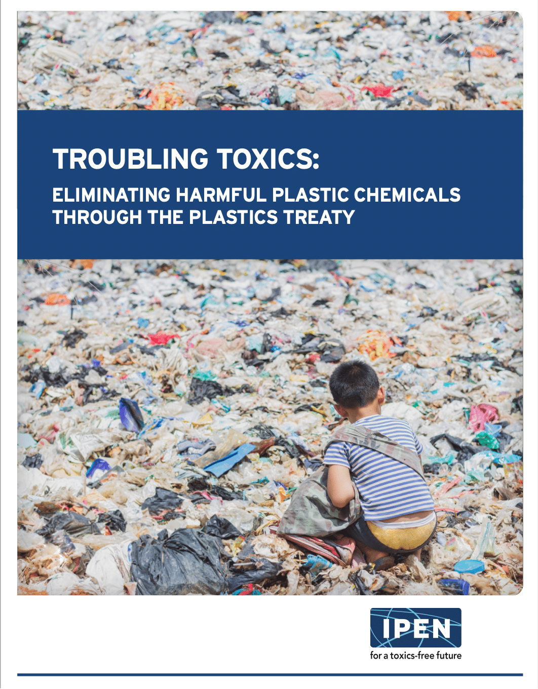 young child waste picking in a large field of plastic trash