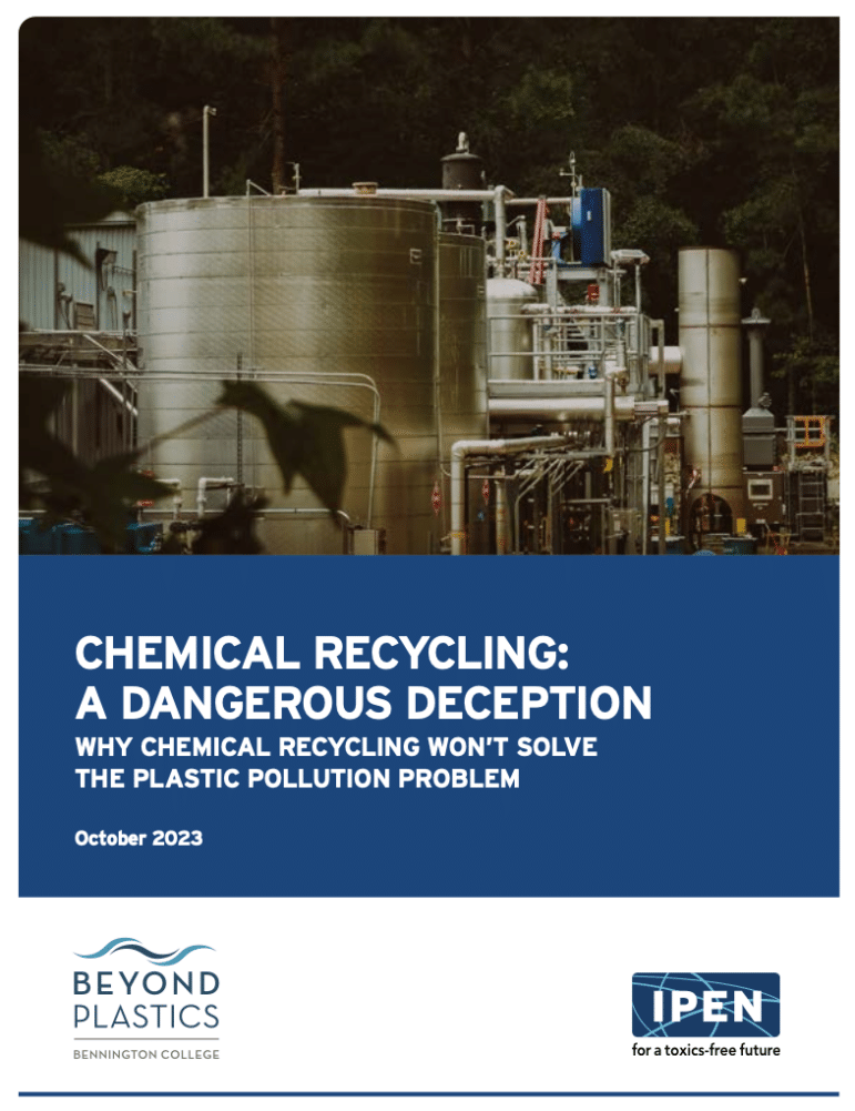 report cover: a chemical recycling facility at night