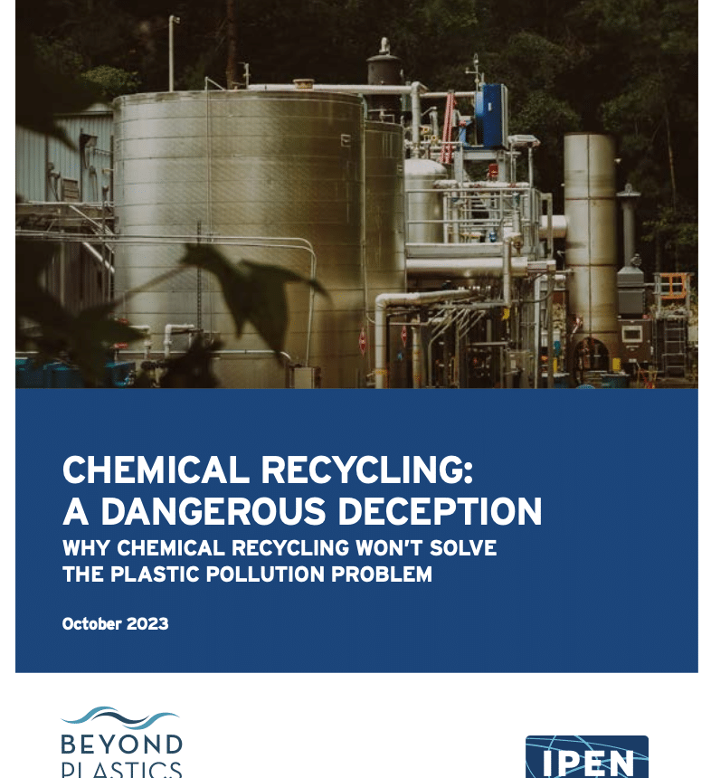 report cover: a chemical recycling facility at night