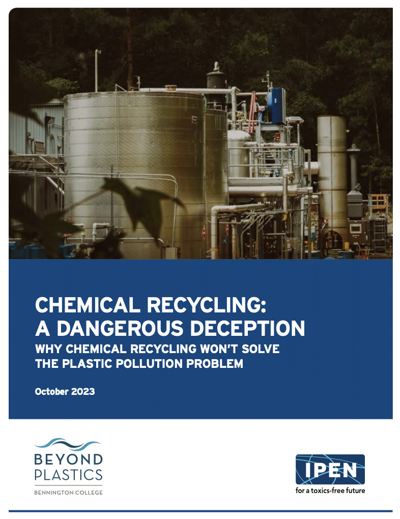report cover: a chemical recycling facility at night