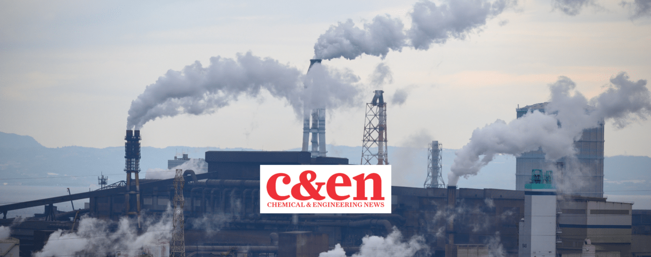 smokestacks background with Chemical & Engineering News logo