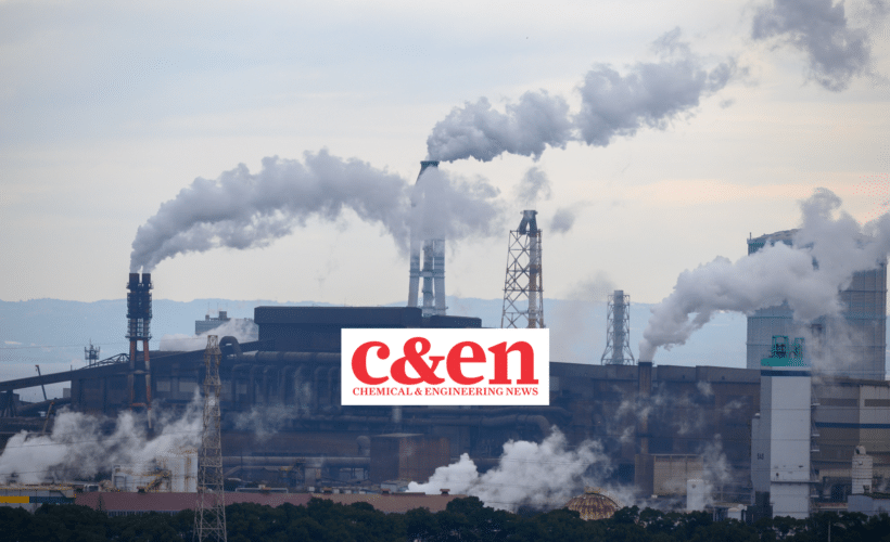 smokestacks background with Chemical & Engineering News logo